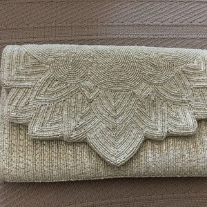 Elegant Cream Beaded Clutch